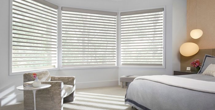 Luxaflex Pirouette Shades in bedroom