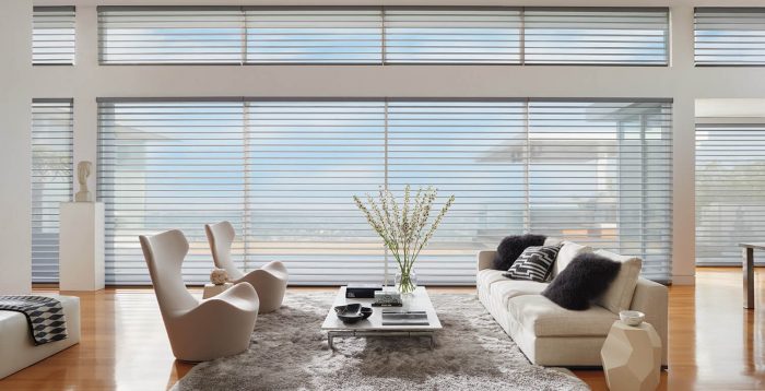 Floor to Ceiling Luxaflex Silhouette Blinds in large living space