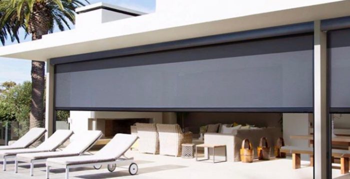 Straight Drop Shade Awnings alfresco space opening to Pool