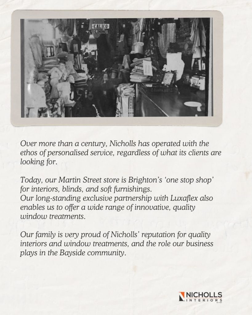 Nicholls Interiors Brighton, a Melbourne family business since 1920