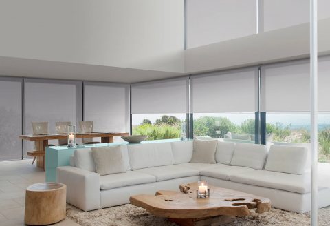 White Full length Roller blinds with see through element